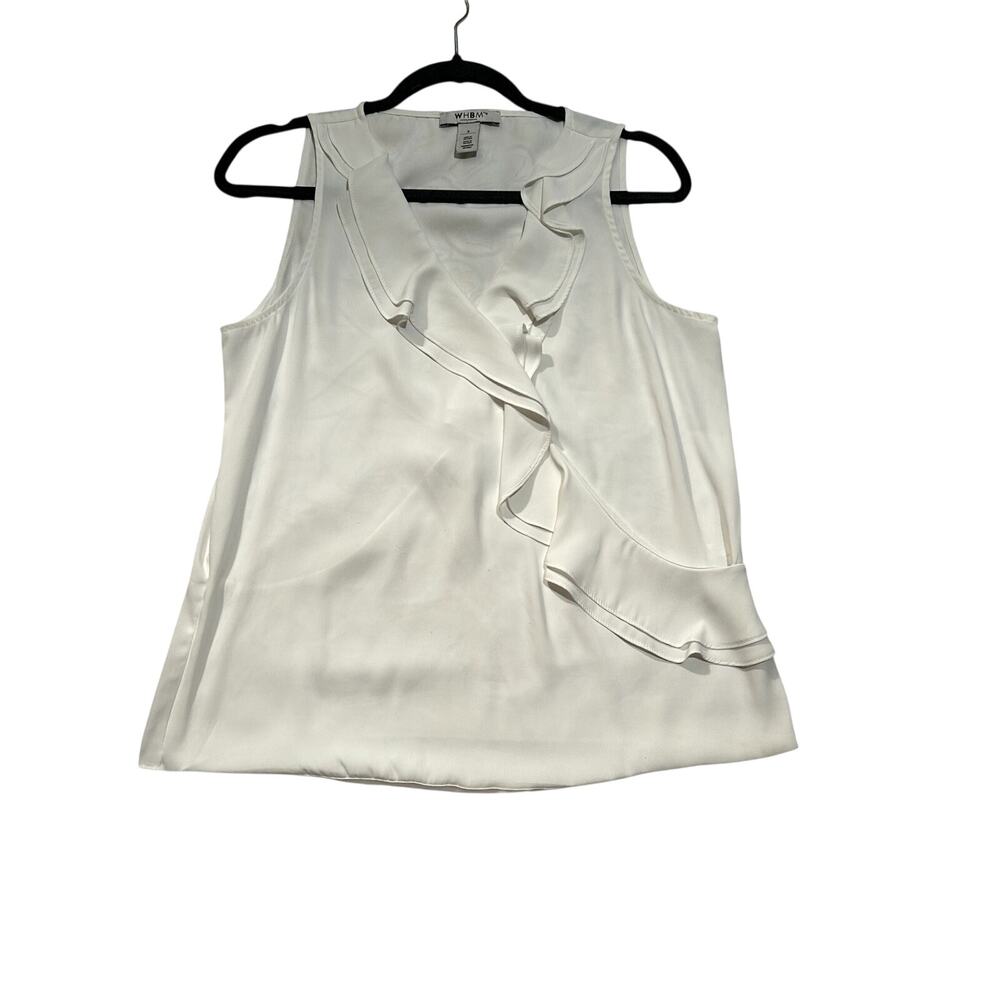 WHBM White Ruffle V Neck Tank Top